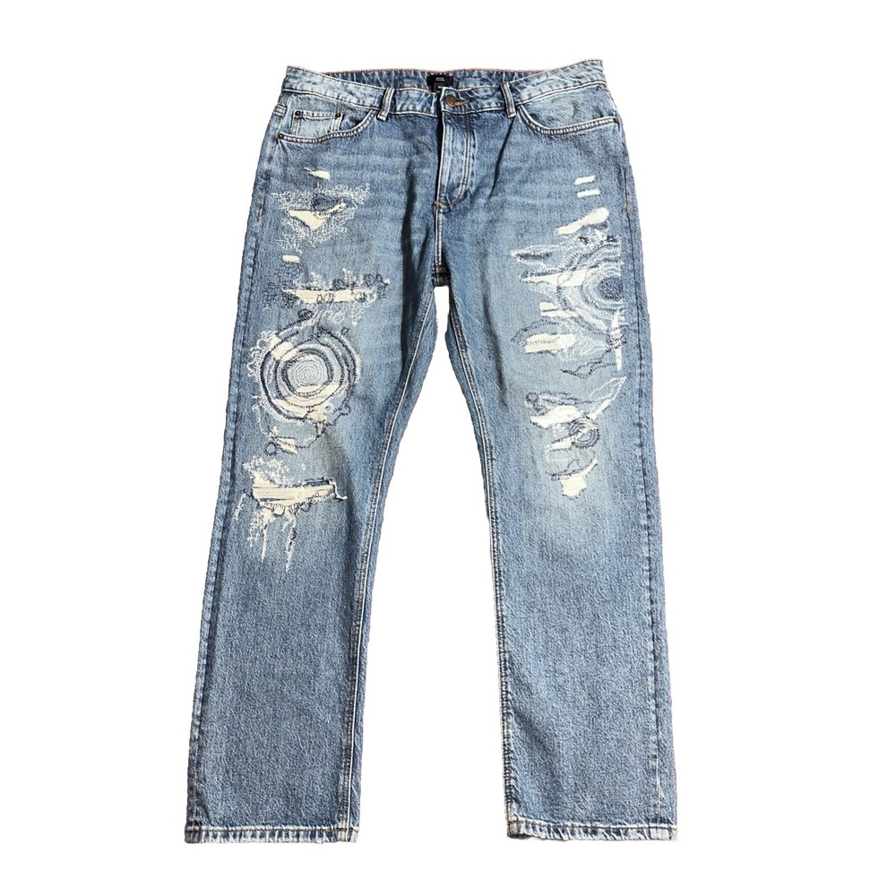 River Island jeans distressed rips Blue 36s Slim Relaxed Jeans 36x29 Sz